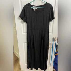 VTG SARAH ELIZABETH Black Eyelet Dress Pleated Beaded Trim  Sz 12 Short Sleeve